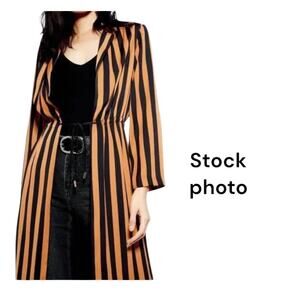 TOPSHOP Camel Stripe Lined Duster Jacket W/Waist Tie Ladies Size 8